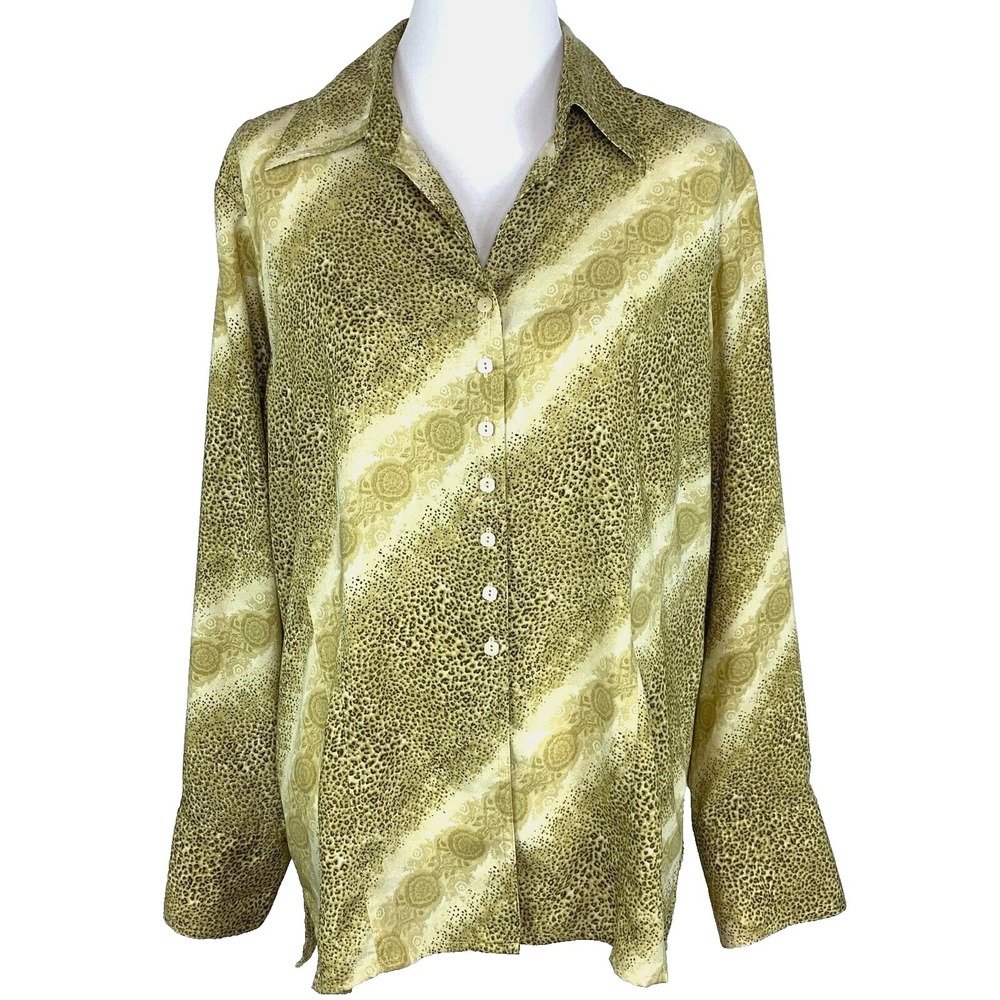 Jennifer Lloyd Womens Plus Size 1X Top Shirt Blouse Animal Print Button Front